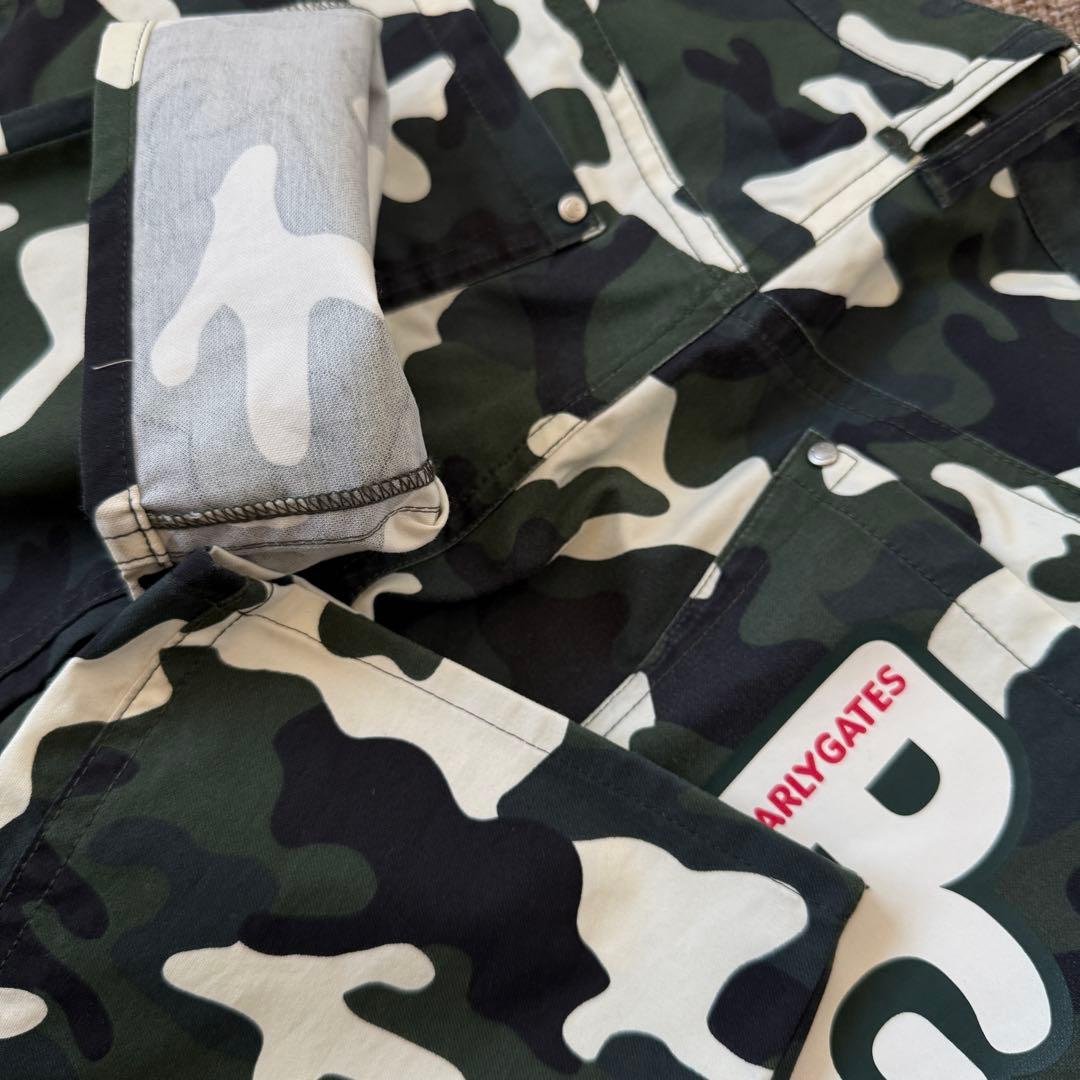 美品　パーリーゲイツ　パンツ　迷彩　黒　白　緑　カーキ　M〜L相当　カモ柄　4