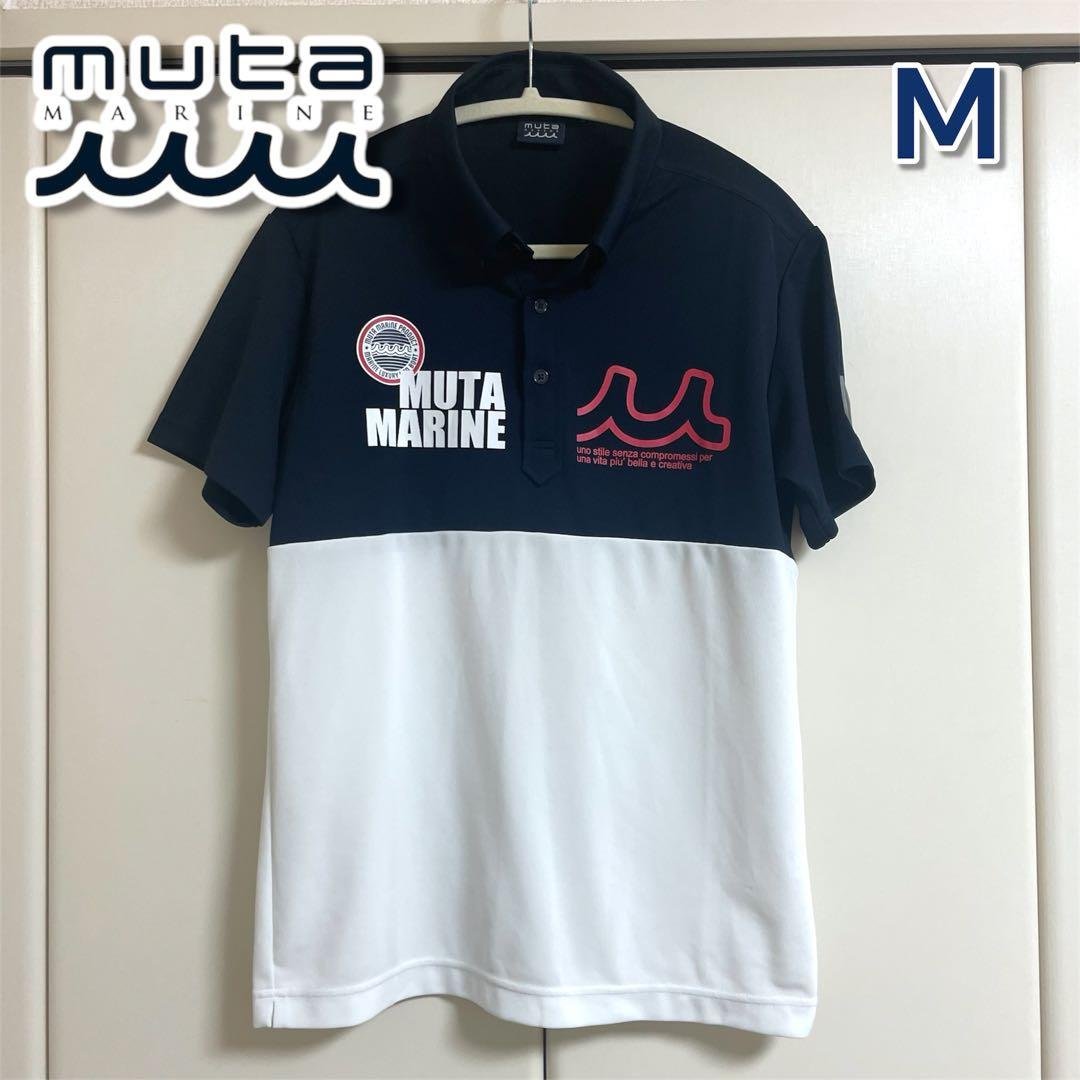 muta ゴルフ　ゴルフ　ポロシャツ　ネイビー　ホワイト　ムータ　メンズ　M